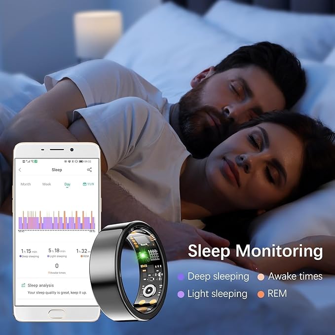 Health Tracker Ring, Smart Health Ring for Women Men with Heart Rate, Blood Oxygen, Sleep Monitor, Steps,Calories, No Subscription Fee, IP68 Waterproof Smart Ring for iPhone & Android (Black, 14#)