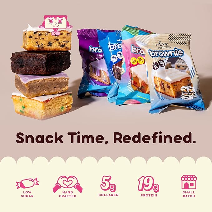 Prime Bites Protein Brownie from Alpha Prime Supplements | High Protein, Collagen Fortified Low Sugar Treat | Delicious Snack | 12 Bars per Box (Cookie Dough Bites)