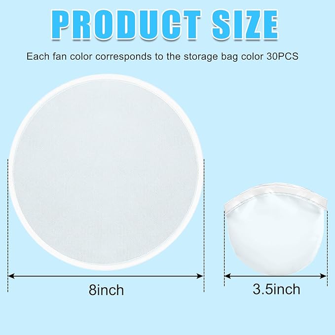 Mototo 108 Pieces Foldable Flying Disc Fans with Bag Folding Pocket Toy Set DIY Creative Gift Handheld Fabric Fan for Fun Party Favors Summer Outdoor Activity Game Halloween, White