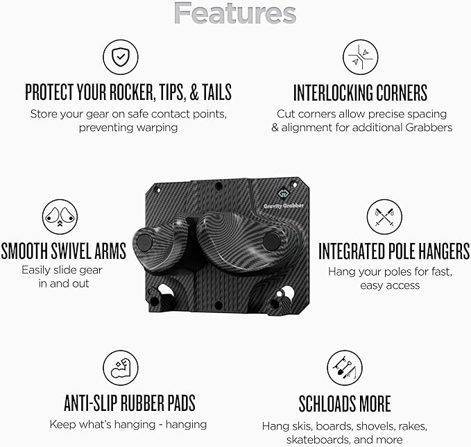 Ultimate Ski & Snowboard Wall Rack | Secure, Non-Slip Storage | Fits Any Ski/Board | Garage Organization | Ski Storage Rack | Snowboard Storage Rack | Winter Gear Organizer | 6 Pck