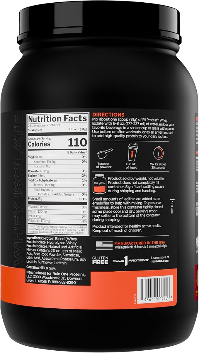 Rule 1 R1 Protein Whey Isolate - with 25g Protein & 6g BCAA Exclusively from Isolated & Hydrolyzed Sources for Workout Recovery (2 Pounds*, Strawberry Banana)