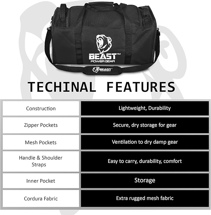 Duffle Gym Bag for Men & Women – Large Duffel Athletic Gym Boxing Bag with Shoes Compartment, Wet Pocket – Fitness,Workout,MMA,BJJ,Jiu Jitsu Gym Bag