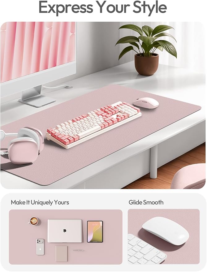 YSAGi Leather Desk Pad Protector, Office Desk Mat, Large Mouse Pad, Non-Slip PU Leather Desk Blotter, Laptop Desk Pad, Waterproof Desk Writing Pad for Office and Home (Grayish Lavender,55" x 24")
