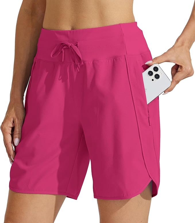 Willit Women's 7" Athletic Running Shorts Long Workout Hiking Shorts Quick Dry High Waisted Active Zipper Pocket(X-Large)