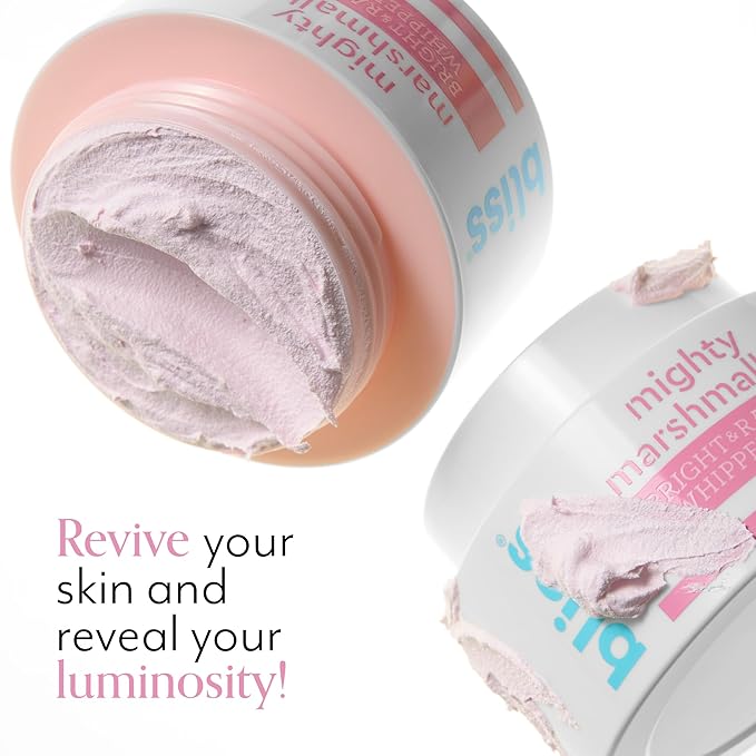 Bliss Mighty Marshmallow + Vitamin C Whipped Mask - Brighten & Hydrate Skin with Marshmallow Root, Vitamin C Powerhouse Blend, Zinc PCA and Olive Leaf Extract - 1.7 Oz