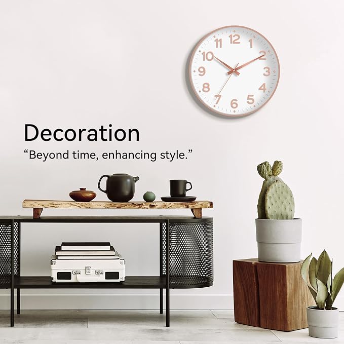Roymnie Wall Clock, Silent Wall Clocks Battery Operated 8 Inch-Modern Non Ticking Analog Clock Decorative for Kitchen Office Bathroom Bedroom(White Rose Gold)