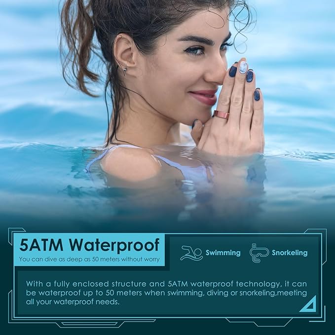 Smart Ring Health Monitoring 5ATM Waterproof Fitness Tracker with Glossy Titanium Surface Blood Oxygen/Sleep/Stress Tracking Women?™s Cycle Prediction Sport Ring Compatible with iOS/Android Ink 9