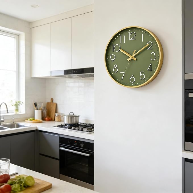 DAXSMY Wall Clock - 8 Inch Silent Non-Ticking Modern 3D Wall Clocks Battery Operated - Decorative Clock for Kitchen, Home Office, Bathroom, Bedroom(Green)