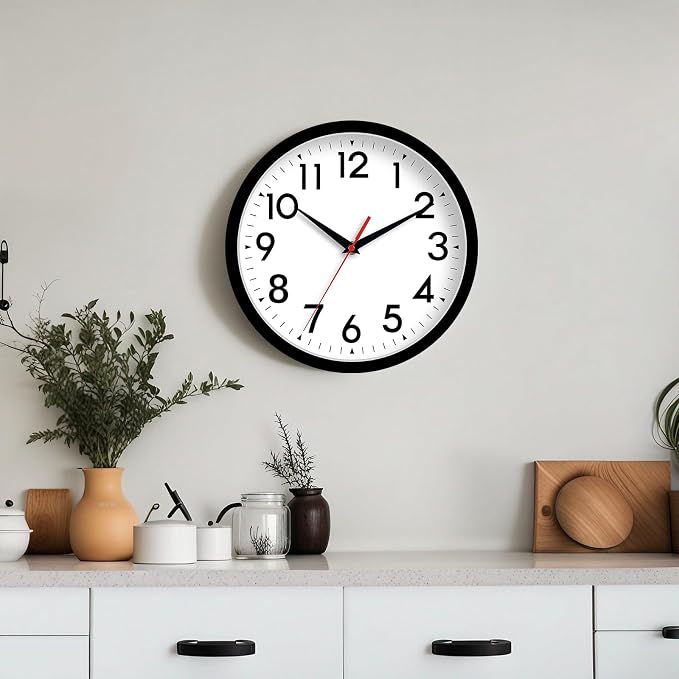 DAXSMY Wall Clock 8 Inch Silent Non-Ticking Battery Operated - Small Analog Clock for Bedroom, Office, Kitchen, Bathroom - Modern Minimalist Decorative Clock (Black)