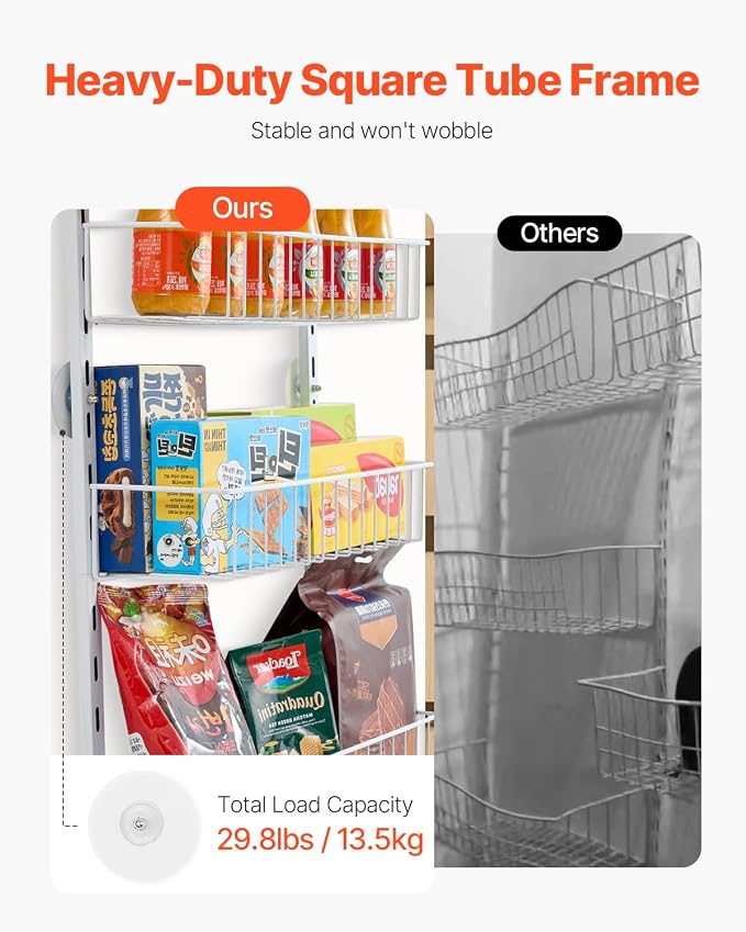 VEVOR Over the Door Pantry Organizer, 9-Tier Pantry Organization and Storage, Heavy-Duty Steel Hanging Spice Rack, Adjustable Wall Seasoning Shelves, for Home Kitchen Laundry Room Bathroom, White