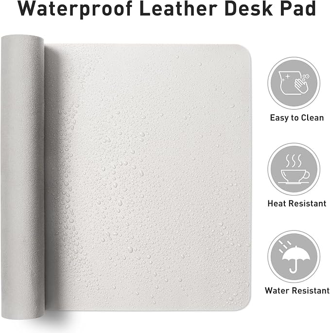 Aothia Leather Desk Pad Protector, Mouse Pad,Office Desk Mat, Non-Slip PU Leather Desk Blotter, Laptop Desk Pad, Waterproof Desk Writing Pad for Office and Home (48"x17", Off-White)