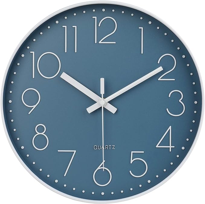 jomparis 12 Inch Silent Non-Ticking Battery Operated Quality Quartz Round Wall Clock Modern Decor Clock for Home Office Bedroom Bathroom(Cerulean/Blue Color)
