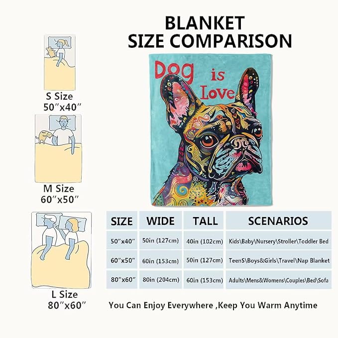 French Bulldog Blanket Pop Art Dog Throw Blankets,Birthday Gifts for Kids Adult Women & Pet Lovers,Lightweight Soft Fleece,for Sofa Couch Bed Room Farmhouse Art Decor 50x60in