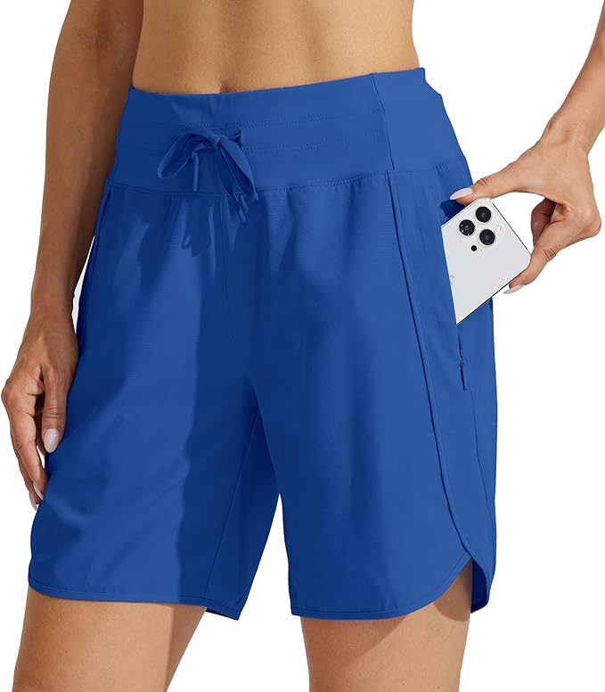 Willit Women's 7" Athletic Running Shorts Long Workout Hiking Shorts Quick Dry High Waisted Active Zipper Pocket(Large)
