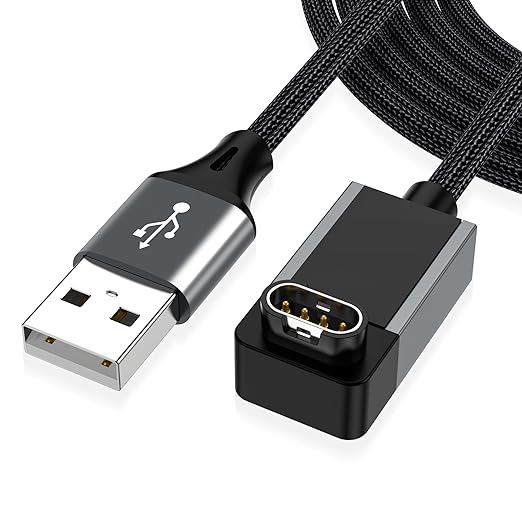 AGVEE 2 Pack 6.6ft Charger for Garmin Watch, L-Shape Zero Gap Charging Cable for Fenix, Forerunner, Vivoactive, Instinct, Venu, Tactix, Approach, D2, Quatix Series, Right Angle Braided, Dark Gray