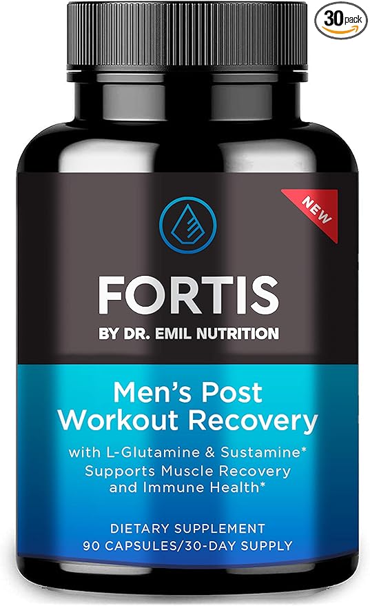 DR. EMIL NUTRITION Fortis Post-Workout Recovery Capsule for Men with L-Glutamine and Sustamine to Support Muscle Recovery & Immune Health, 30 Servings