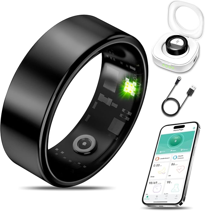 Smart Health Ring for Women Men Fitness Tracker with Heart Rate, Blood Oxygen, Blood Pressure, Sleep Monitoring, Step Counting, IP68 Waterproof for iPhone and Android, No Subscription Fee, Black 11
