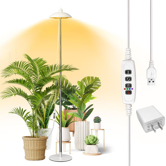 Qtittu LED Floor Grow Lights for Indoor Plants, Corner Stand Full Spectrum Plant Growing Lamp, 10 Dimmable Levels Auto 3/6/9/12H Timer Grow Light, Height Adjustable for Large Tall Plants (Have Base)