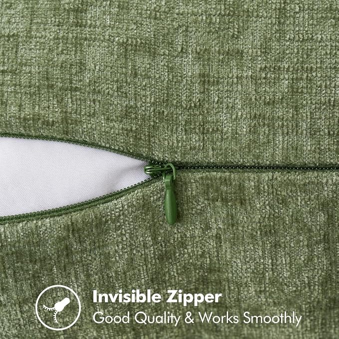 MIULEE Pack of 2 Couch Throw Pillow Covers 20x20 Inch Sage Green Farmhouse Decorative Pillow Covers with Stitched Edge Soft Chenille Solid Dyed Summer Pillow Covers for Sofa Bed Living Room