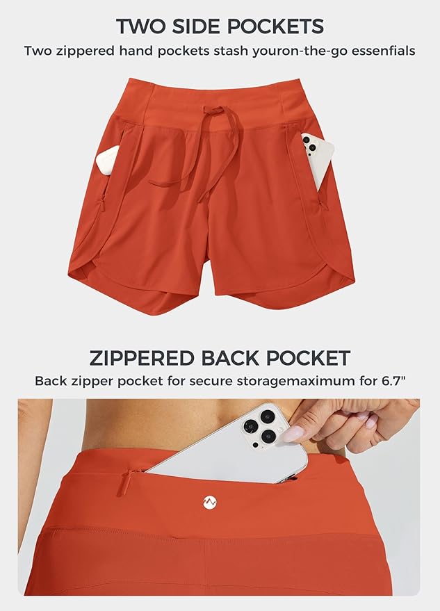 Willit Women's 7" Athletic Running Shorts Long Workout Hiking Shorts Quick Dry High Waisted Active Zipper Pocket(X-Large)