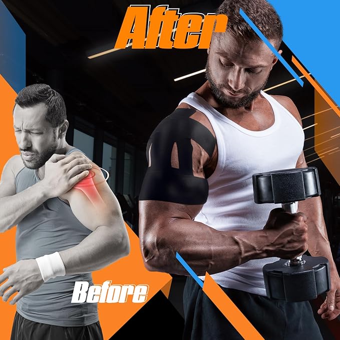 20 Count Kinesiology Tape for Shoulder Pain Relief Pre Cut Sports Waterproof Breathable Enhance Elastic Kinesiology Athletic Tape for Shoulder Support and Muscle Baseball Sports(Black)