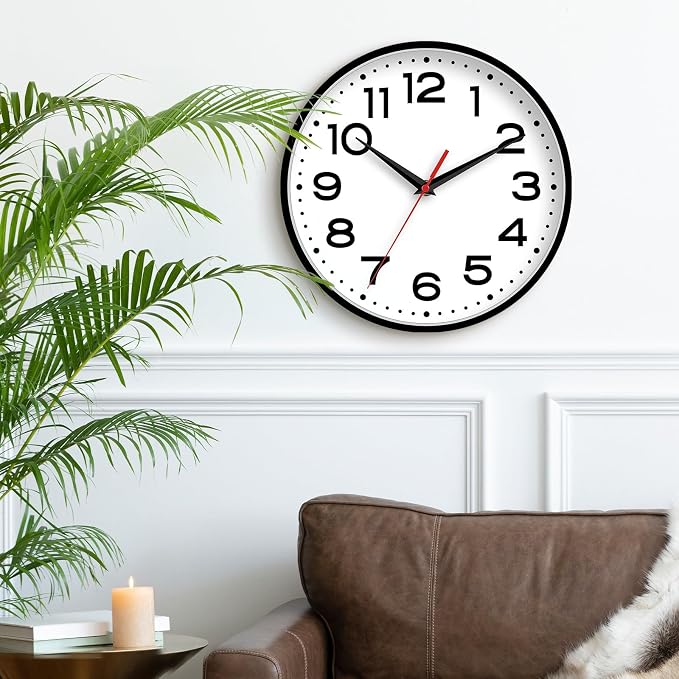 Roymnie Wall Clock Silent Non-Ticking Modern Clock Battery Operated 16 Inch Classic Analog Decorative for Classroom, Living Room, Office, Bedroom, School, Hotel (Black)