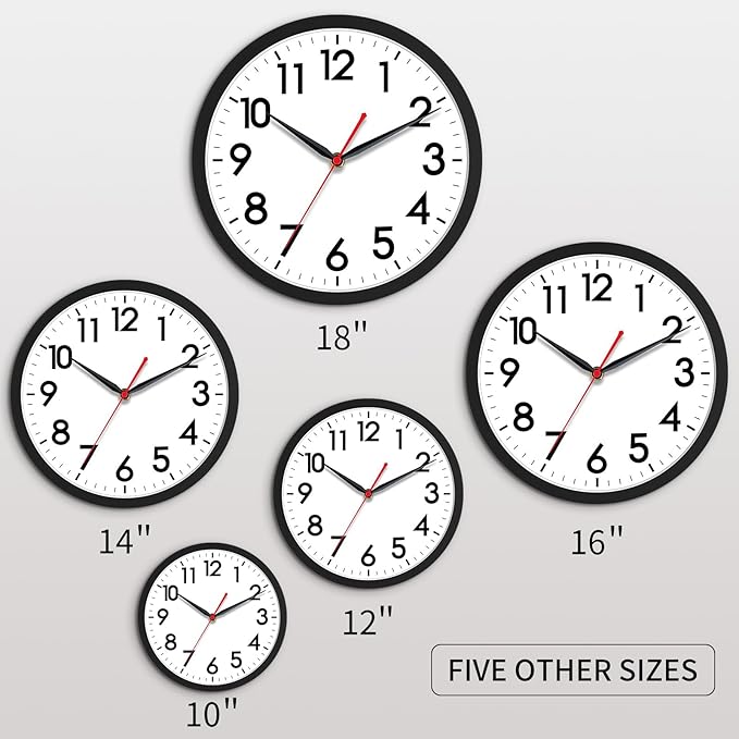 AKCISOT 18 Inch Wall Clock Large Silent Non-Ticking Wall Clocks Battery Operated - Analog Classic Clock Decorative for Living Room, Office, Home, School(Black)