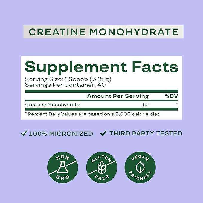 Bloom Nutrition Creatine Monohydrate Powder, 5g Micronized Creatine per Serving, Supports Muscle Recovery, Strength, Endurance, Pre or Post Workout, Gluten Free, Non GMO, Unflavored, 40 SVG, 7.3 oz