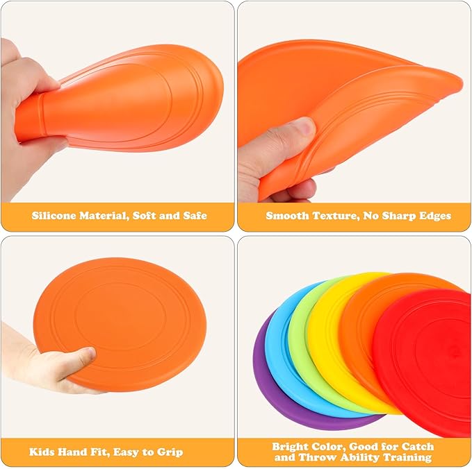 Kids Flying Disc 7 Inch Silicone Flying Disks Bulk for Children Dog Outdoor Backyard Lawn School Teaching Early Education Sports Games Party Favors, 6 Colors，6/12/24pcs