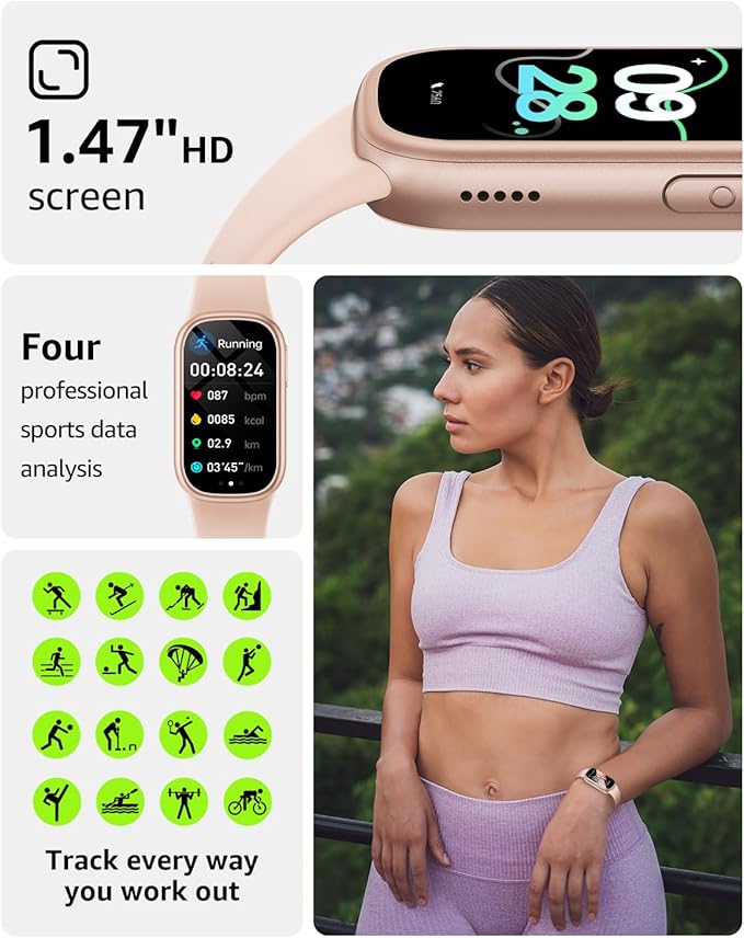 Fitness Tracker (Answer/Dial Call), Smart Watch with 1.47" HD Touch Display, 130+ Sport Modes Activity Tracker with Sleep Monitor, IP68 Waterproof Tracker for Android&iPhone Women Men