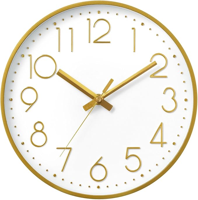DAXSMY Wall Clock - 14 Inch Silent Non-Ticking Modern 3D Wall Clocks Battery Operated - Decorative Clock for Kitchen, Home Office, Bathroom, Bedroom, Living Room(Gold)
