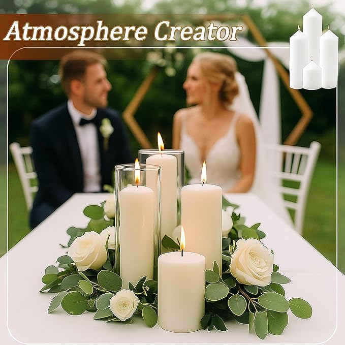 White Pillar Candles Bulk Set of 36，Hurricane Candlesï¼? Different Lengths 2 x 3/6/8 Inch (12 Each)，Dripless Unscented Smokeless，Gives You a Better Atmosphere When Organizing an Event Party.