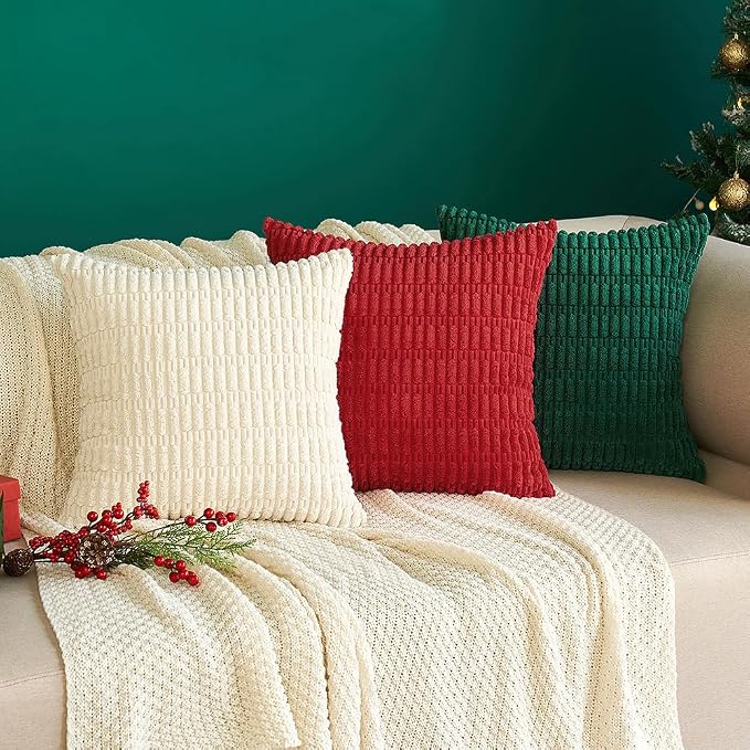 MIULEE Pack of 2 Corduroy Decorative Euro Sham Throw Pillow Covers 26x26 Inch Soft Boho Striped Pillow Covers Modern Farmhouse Home Decor for Sofa Living Room Couch Bed Cream White