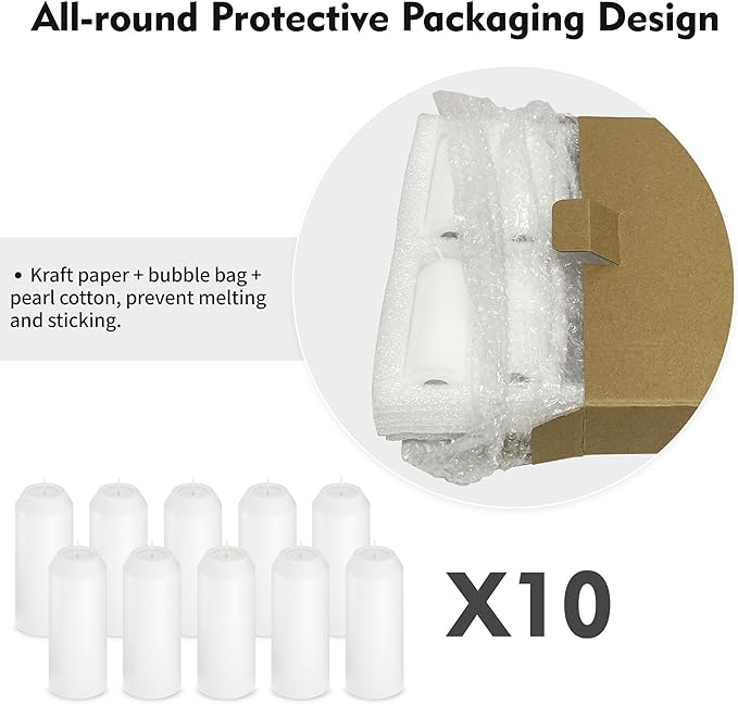 10Pack 15H+ Emergency Candles Long Burning Survival [20H+ Inside Candle Lanterns], 3“ Unscented White Pillar Candle, Survival Candles for Power Outage, Camping, Hurricane