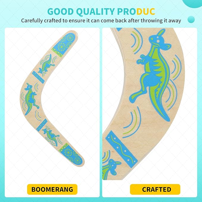 Boomerang for Kids, Australia Style Handmade Wooden Authentic Boomerang, V-Shaped Returning Boomerangs for Ages Above 10 Years Old Kids and Adult- Blue