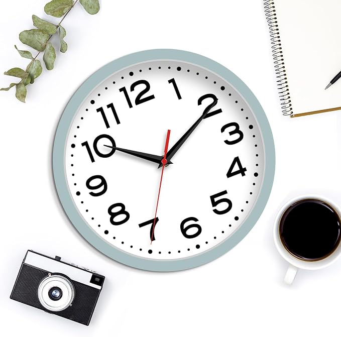 Roymnie Wall Clock Silent Non-Ticking Modern Clock Battery Operated10 Inch Small Classic Analog Decorative for Kitchen, Bathroom, Office, Bedroom, Home(Blue Gray)