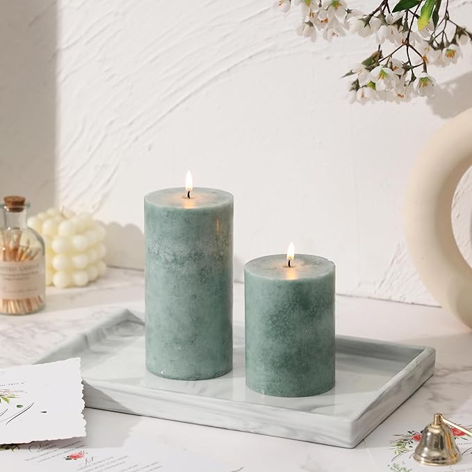 3x6 inch Green Pillar Candles Set of 3, Unscented Pillar Candle, Dripless and Smokeless Large Candles, Candle for Home Decor, Dinner Table,Weddings, Holidays