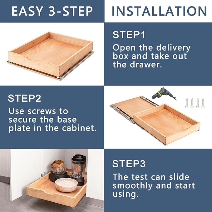 Pull Out Cabinet Drawers - 6x2 Size Options (12-23'W,18-21'D), Pre-Assembled with Soft Close Slides, Solid Beechwood, Easy Installation(21'W x 18'D)