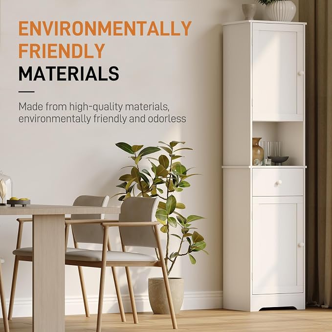 Viaozutis Tall Bathroom Cabinet, Storage Cabinet with 2 Doors & 2Drawer, with Ajustable Shelve, for Bathrooms, Kitchens,Entrances（White）