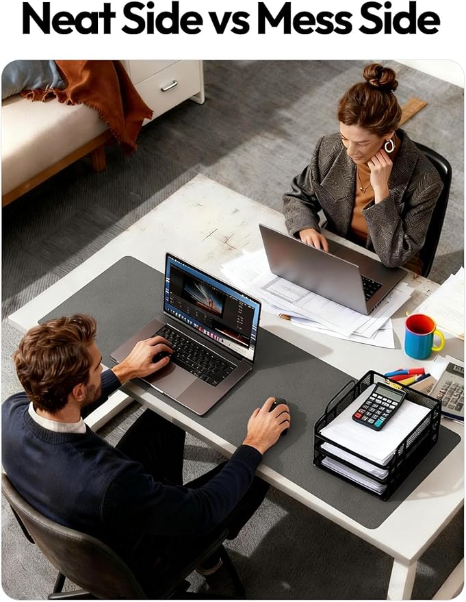 YSAGi Leather Desk Pad Protector, Office Desk Mat, Large Mouse Pad, Non-Slip PU Leather Desk Blotter, Laptop Desk Pad, Waterproof Desk Writing Pad for Office and Home (Dark Grey,55" x 17.2")