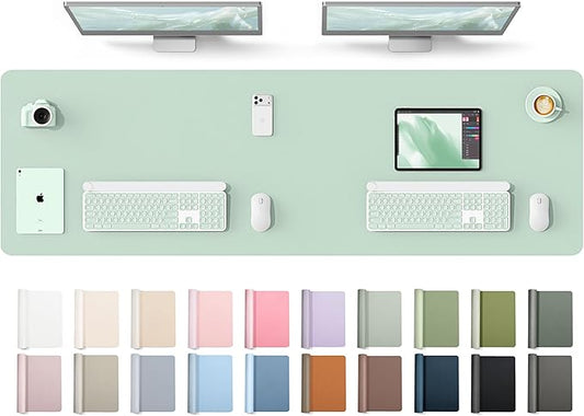 YSAGi Leather Desk Protector, Office Mat, Large Mouse Mat, Non-Slip PU Leather Blotter, Laptop Desk Mat, Waterproof Writing Pad for Office and Home(Pale Green, 63" x 17.2")