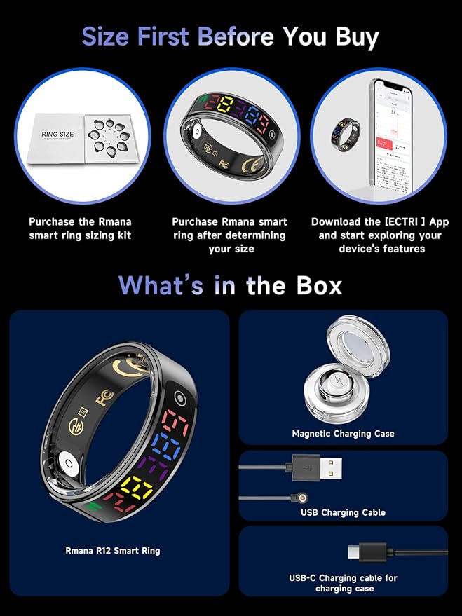 Smart Ring for Women Men, Health Ring with Colorful Display, Fitness Tracker with Heart Rate, Blood Oxygen, Sleep Monitor, No Subscription Fee, 5ATM Waterproof for iPhone & Android (Rose Gold, 10)