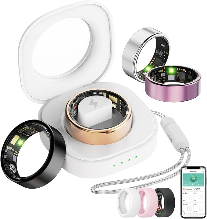 Smart Ring For Women Men, Health Tracker with Heart Rate, Blood Oxygen, Blood Pressure, Sleep Monitor, Step Counting, IP68 Waterproof Fitness ring, No App Fees for iPhone & Android (Lavender Pink, 8#)