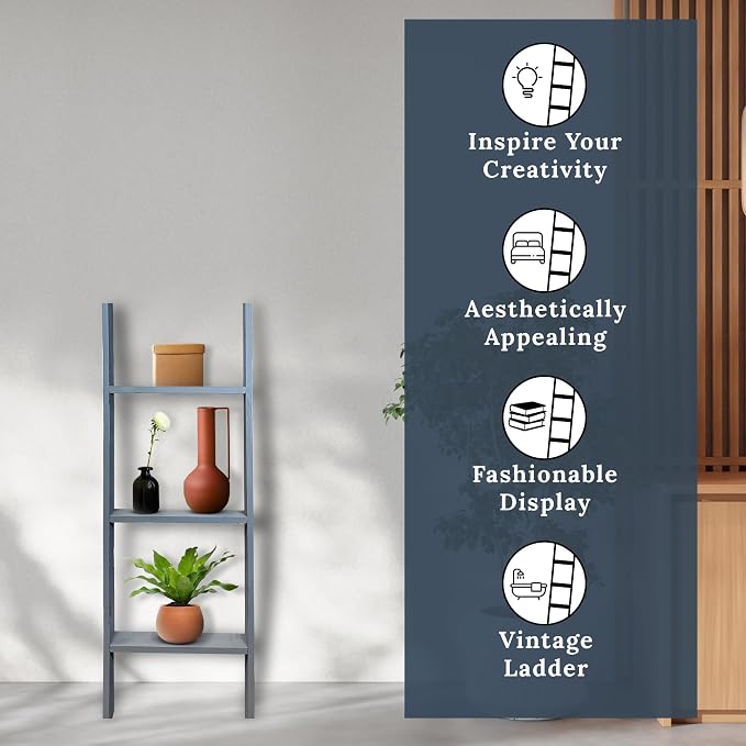 BARNWOODUSA Throw Blanket Ladder – Fully Assembled Reclaimed Wood – Rustic Decorative Ladder for Towels, Quilts, & More – Perfect Decor for Bathroom, Porch, or Living Room,3-foot Slate Blue