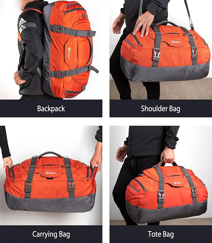 Ubon Large Duffel Bag Weekender Bags with Shoe Compartments 4-Way Sports Gym Backpack with Padded Straps Camping Traveling Duffle Bag