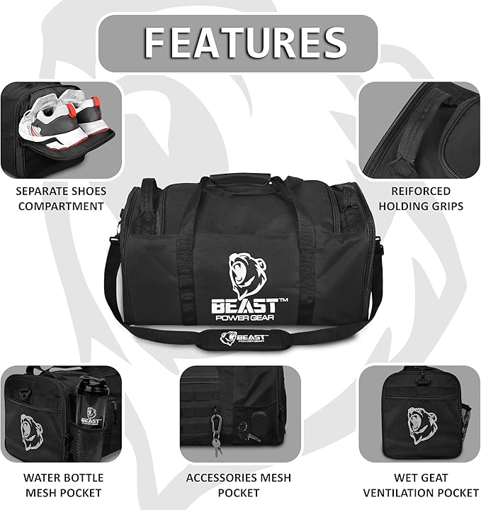 Duffle Gym Bag for Men & Women – Large Duffel Athletic Gym Boxing Bag with Shoes Compartment, Wet Pocket – Fitness,Workout,MMA,BJJ,Jiu Jitsu Gym Bag