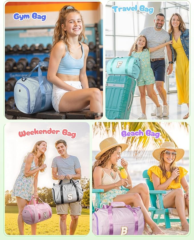 Gifts for 3 4 5 6 7 8 9 Year Old Girls, Girl Gym Bag, Kids Monogram Overnight Duffel Bags with Shoe Compartment, Personalized Travel Bag with Makeup Pouch, Holiday Gift for Teen (Letter C)