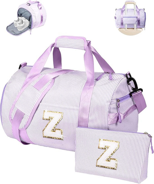 Granddaughter Gift from Grandmom, Girl Gym Bag, Kids Initial Overnight Duffel Bags with Shoe Compartment, Personalized Dance Bag with Makeup Pouch, Teen Girl Gifts Trendy Stuff (Letter Z)