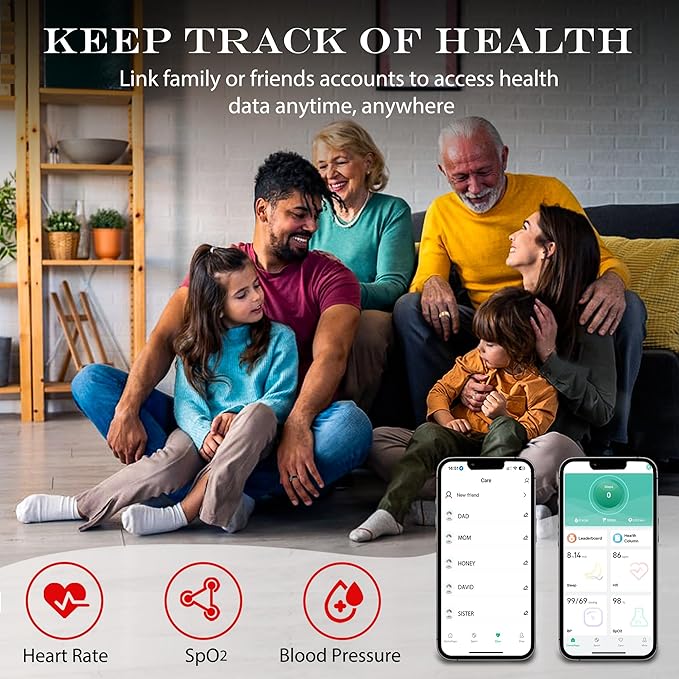 Smart Health Ring for Women Men Fitness Tracker with Heart Rate, Blood Oxygen, Blood Pressure, Sleep Monitoring, Step Counting, IP68 Waterproof for iPhone and Android, No Subscription Fee, Black 11
