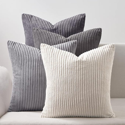 Topfinel Corduroy Throw Pillow Covers Pack of 2 Gray 16"x16" No Insert with Hidden Zipper | Decorative Cushion Covers for Fall, Halloween, Thanksgiving, Christmas